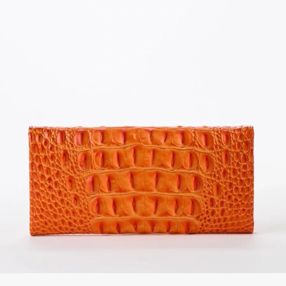 Brahmin Veronica Mandarin Orange Melbourne Gen Lth Envelope Wallet Croc Embosse